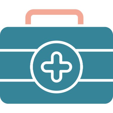 Tıbbi çanta vektör ikonu. biçim iki renkli düz sembol, yumuşak mavi renkler, yuvarlak açılar, beyaz arkaplan