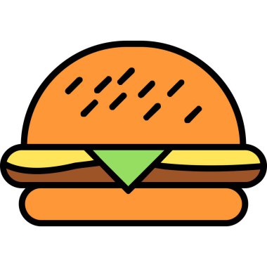 Hamburger yemek simgesi renk ana hatları vektörü