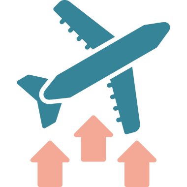 Uçak vektör simgesi. biçim iki renkli düz sembol, gri ve cyan renkler, yuvarlak açılar, beyaz arkaplan.