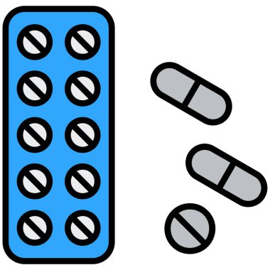 Haplar ve haplar. Tıbbi hap vektör simgelerinin çizimi