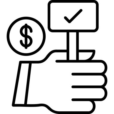 Dolar işareti simgesi olan bir el. Beyaz arkaplanda izole edilmiş web tasarımı için dolar vektör simgesi ile el ele tutuşan dolar