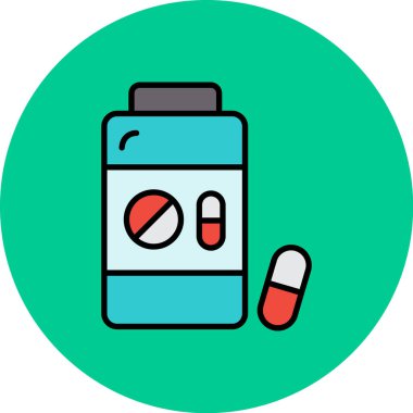 İlaç şişesi ikonu. Web için uyuşturucu vektör simgelerinin özet çizimi