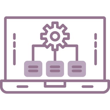 bilgisayar ve dişliler düz simge, vektör, illüstrasyon