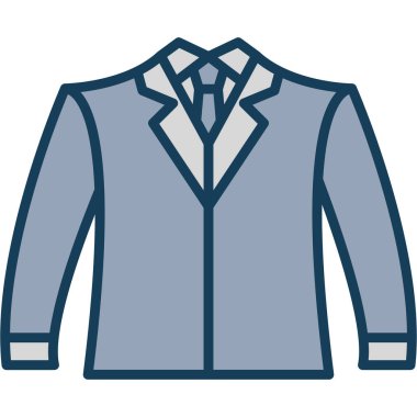 Kravat ikonlu ceket. Web için mavi ceket vektör simgelerinin düz çizimi