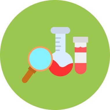 Test tüpü simgesi, illüstrasyon, düz tasarım stili büyüteç.