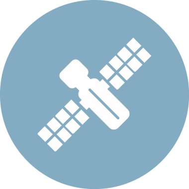 uydu simgesi vektörü. Bu düz vektör sembolü gri renk ve beyaz arkaplanda izole edilmiş cyan yuvarlak açılar kullanır..