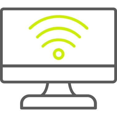 Kablosuz ağ işaretli bilgisayar monitörü, vektör illüstrasyonu