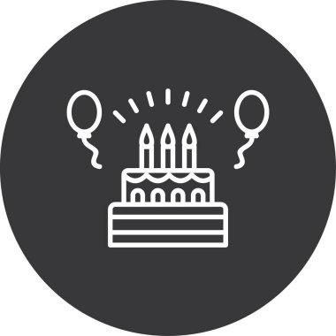 Mumlu doğum günü pastası, doğum günü ikonu, doğum günü konsepti, beyaz arka planda mumları olan pasta, mobil konsept için ana hatlı doğum günü pastası tabelası