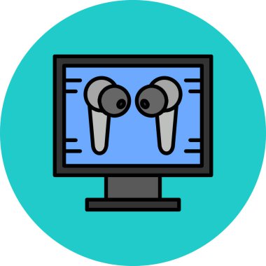 Kulaklıklı bilgisayar. Web simgesi basit illüstrasyon