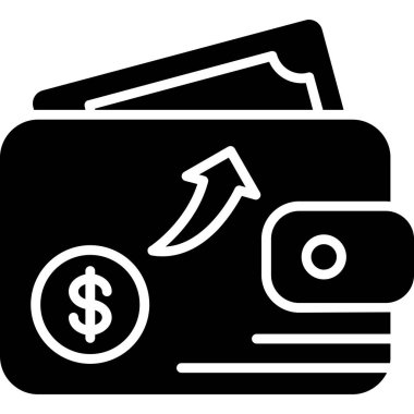 Nakit dolar ikonu. vektör biçimi yuvarlak açılı düz simge, siyah renk, beyaz arkaplan.