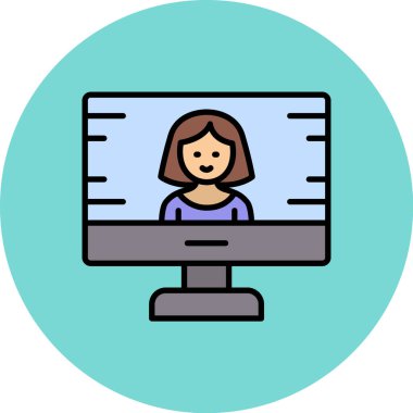 Kadın bilgisayarı. Web simgesi basit illüstrasyon