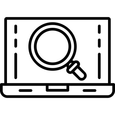 dizüstü bilgisayar arama simgesi. Beyaz arkaplanda izole edilmiş web tasarımı için özet arama vektörü simgesi