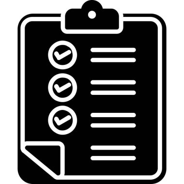 Kontrol listesi vektör simgesi. biçim düz yuvarlak simge sembolü, siyah renk, yuvarlak açılar, beyaz arkaplan