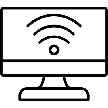Wi-Fi simgesi ve vektör illüstrasyonlu bilgisayar monitörü