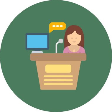 Ofiste bir kadınla birlikte dizüstü bilgisayarın vektör çizimi