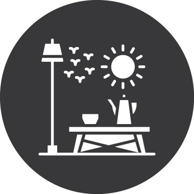 Güneş ve lamba işaretinin vektör çizimi. Hava durumu ve ağ için kara borsa sembolü.