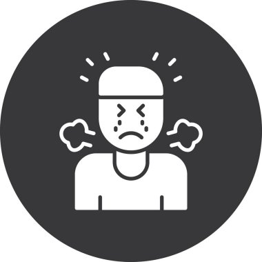 Maskeli üzgün adam, Coronavirus ikonu, covid - 19 işareti, çizgi tarzı ikon