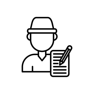 Bir kitap ve kalem satırı biçim vektör illüstrasyon tasarımına sahip bir adam