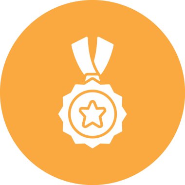 Ödül madalyası ikonu. biçim düz sembol, eko sarı renk, yuvarlak açılar, beyaz arkaplan