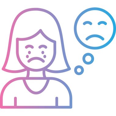 Üzgün kadın yüz simgesi ince çizgi şeklinde