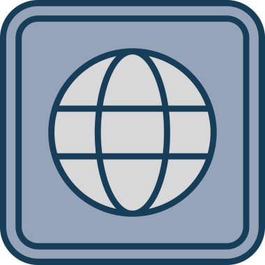 küresel vektör simgesi. bu yuvarlak düz sembol beyaz arkaplanda pürüzsüz mavi renklerle çizilir.