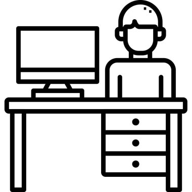 Bilgisayar masası ofis simgesi ana hat biçiminde