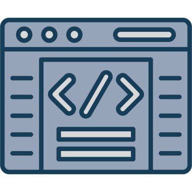 Doldurulmuş ana hatlar biçiminde kodlama geliştirme simgesi