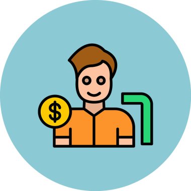 Dolar sikke vektör ikonu tasarımı, vektör illüstrasyonu olan adam