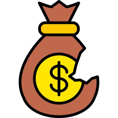 Para çuvalı simgesi renk ana hatları vektörü