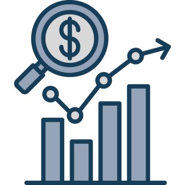 Finansal grafik vektör simgesi. biçim iki renkli düz sembol, mavi ve gri renkler, yuvarlak açılar, beyaz arkaplan