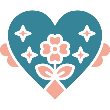 Yaprakları ve çiçek süsleme vektörü çizimi olan sevimli bir kalp.