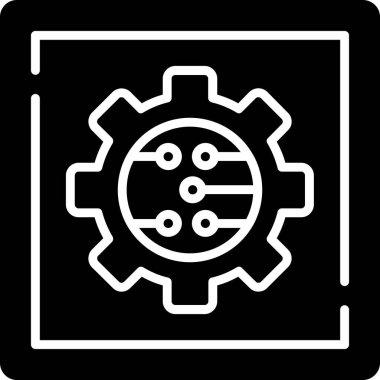 dişli vektör simgesi. Bu yuvarlak kare sembol gri arkaplanda siyah renkle çizilir.