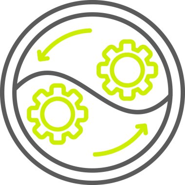 dişli entegrasyon vektörü simgesi. biçim düz bicolor yuvarlak sembol, eko yeşil ve gri renkler, beyaz arkaplan