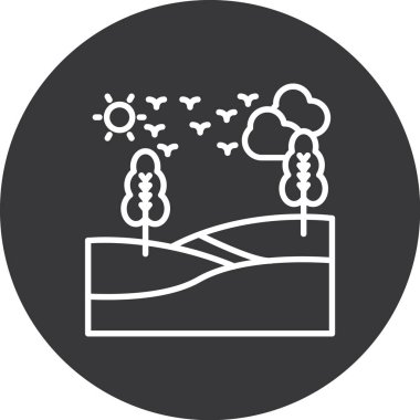 Bulutları ve güneş çizgisi simgesi olan güzel manzara