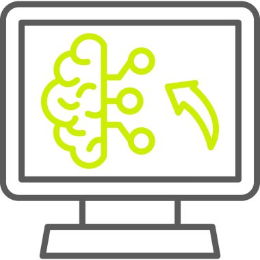 Yeşil ve sarı beyinli bir bilgisayar simgesinin vektör çizimi