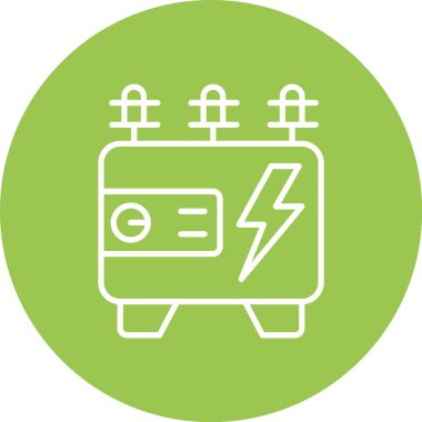 Beyaz arkaplanda izole edilmiş ana hat biçiminde elektrikli araba aküsü simgesi.