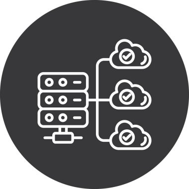 beyaz arkaplanda izole edilmiş ana hat biçiminde bulut ağ sunucusu simgesi.