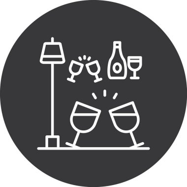 Parti içkisi ikonu, kutlama ve parti, Mutlu yıllar şarap işareti, vektör grafikleri, beyaz arka planda doğrusal desen, 1.