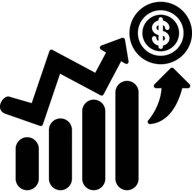 İş büyümesi grafik vektör simgesi. biçim düz sembol, siyah renk, yuvarlak açılar, beyaz arkaplan