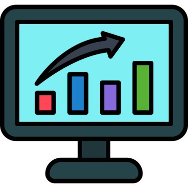 Grafik grafikli bilgisayar monitörü, web simgesi, basit tasarım