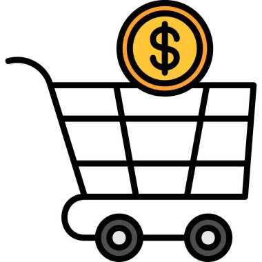 Dolar ikonlu bir araba. Web için taşıyıcı vektör simgelerinin özet çizimi