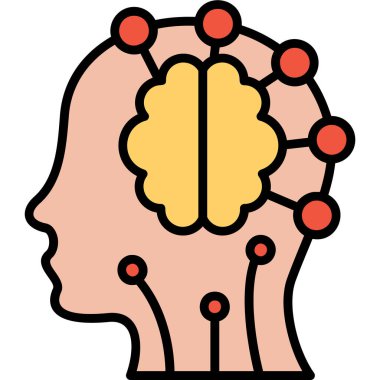 İnsan beyni simgesi renk ana hatları vektörü