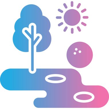 Güneş ve ağaç simgesinin vektör illüstrasyonu