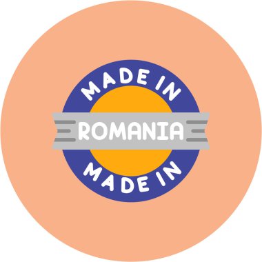 Romanya 'da üretilmiş. Yuvarlak damga etiketi. vektör grafiği.