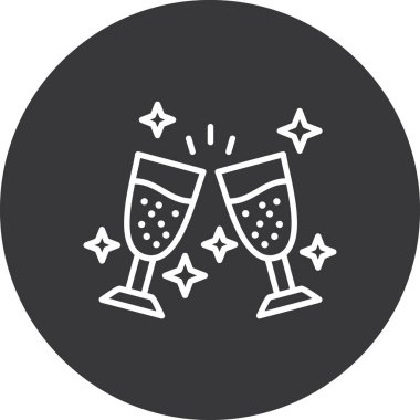 Şampanya cam ikonu, vektör illüstrasyonu