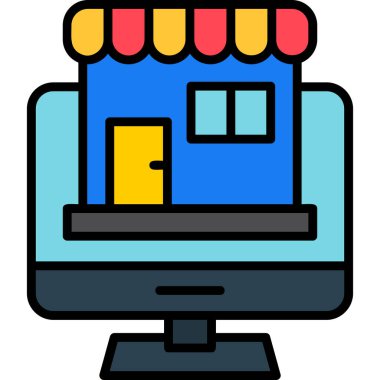 Bilgisayar mağazası simgesi. dizin bilgisayarı depolama vektör rengi düz izole