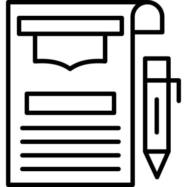 belge ve kalem simgesi. Beyaz arkaplanda izole edilmiş web tasarımı için özet belge ve imza vektör simgeleri