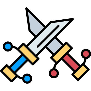 Kılıç ve bıçak ikonu. çizgili kılıç bıçağı ve kılıç simgesi rengi düz izole