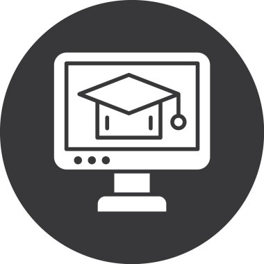 Online eğitim ikonu. Basit bir çizim. Beyaz arkaplanda izole edilmiş web tasarımı için çevrimiçi öğrenme vektörü simgesi