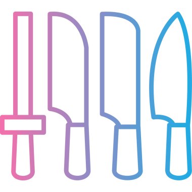 Beyaz arkaplanda renk bıçağı simgesi izole edildi. Çatal bıçak sembolü. Simgeleri renkli düz tasarıma ayarla. vektör illüstrasyonu